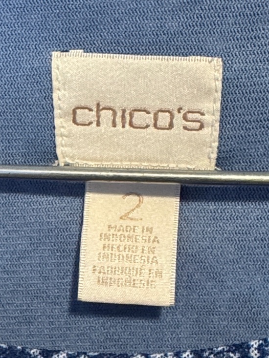 Chico's Navy and Light Blue Geometric Print Long-Sleeve Top - Picture 3 of 5